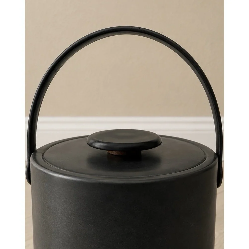 Vintage Kraftware Black Insulated Ice Bucket MCM Barware USA w/ Lid Handle
